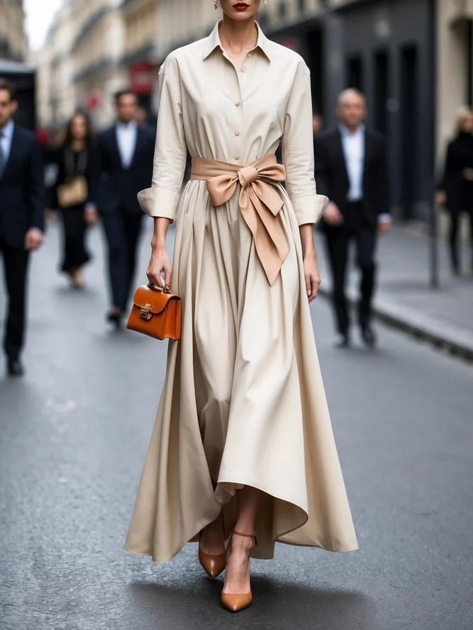 Women Maxi Shirt Dress Long Sleeve Tie Waist Belt | Wynne