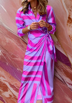 Fleur | Women's Wrap Dress | Long Sleeve, Striped, V-Neck | Midi Length