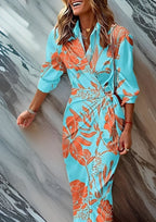 Fleur | Women's Wrap Dress | Long Sleeve, Striped, V-Neck | Midi Length