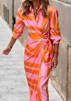 Fleur | Women's Wrap Dress | Long Sleeve, Striped, V-Neck | Midi Length