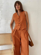 Saoirse | Women's Linen Two-Piece Set | Wide-Leg Trousers & Vest | Summer