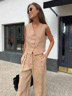 Saoirse | Women's Linen Two-Piece Set | Wide-Leg Trousers & Vest | Summer