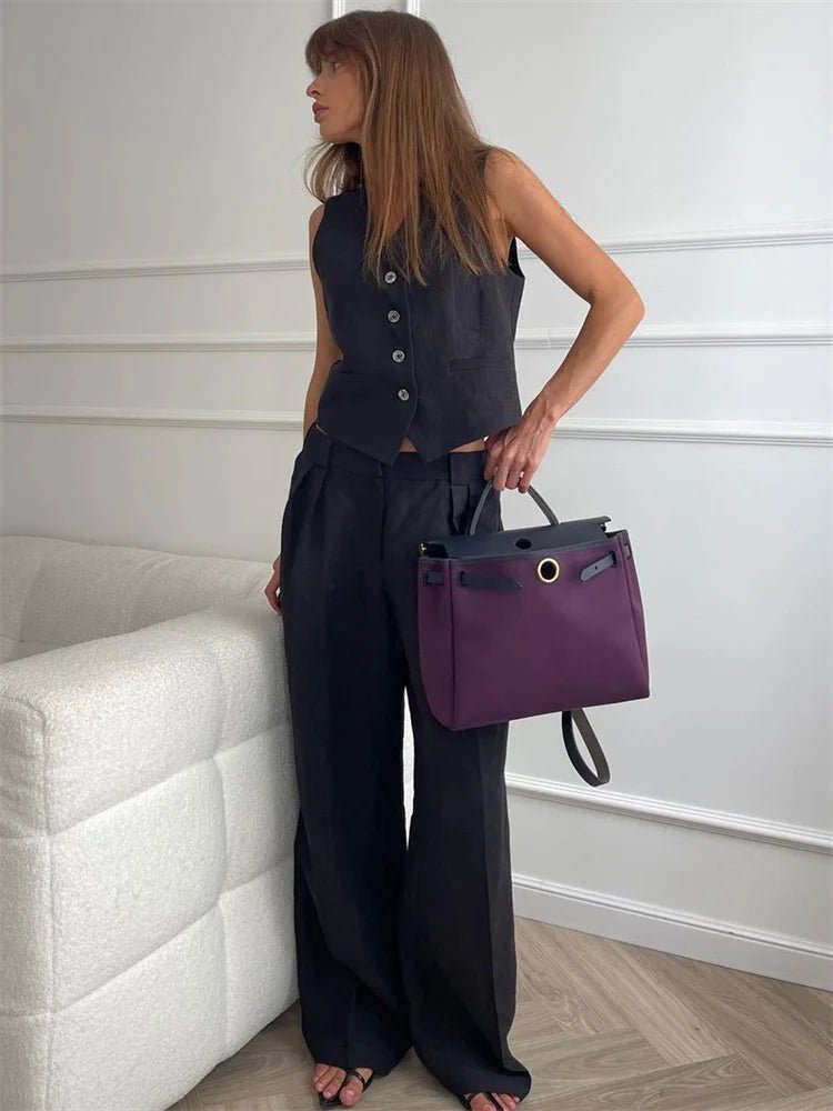 Saoirse | Women's Linen Two-Piece Set | Wide-Leg Trousers & Vest | Summer