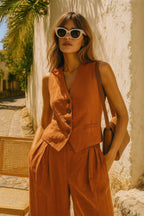 Saoirse | Women's Linen Two-Piece Set | Wide-Leg Trousers & Vest | Summer