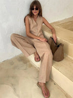 Saoirse | Women's Linen Two-Piece Set | Wide-Leg Trousers & Vest | Summer