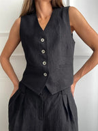 Saoirse | Women's Linen Two-Piece Set | Wide-Leg Trousers & Vest | Summer