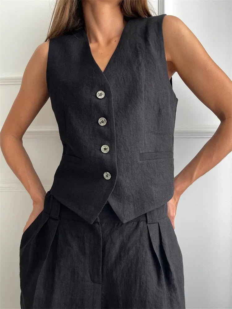 Saoirse | Women's Linen Two-Piece Set | Wide-Leg Trousers & Vest | Summer