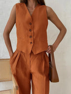 Saoirse | Women's Linen Two-Piece Set | Wide-Leg Trousers & Vest | Summer