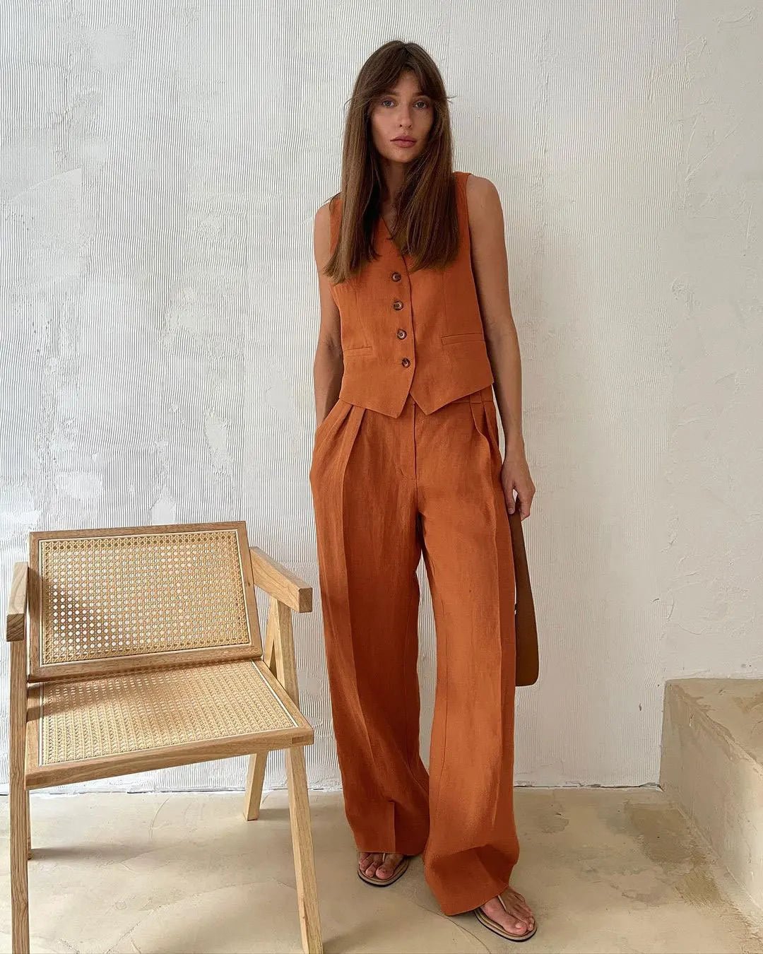 Saoirse | Women's Linen Two-Piece Set | Wide-Leg Trousers & Vest | Summer