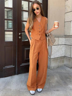 Saoirse | Women's Linen Two-Piece Set | Wide-Leg Trousers & Vest | Summer