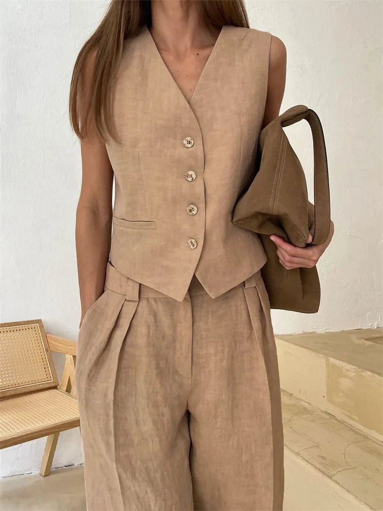 Saoirse | Women's Linen Two-Piece Set | Wide-Leg Trousers & Vest | Summer