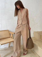 Saoirse | Women's Linen Two-Piece Set | Wide-Leg Trousers & Vest | Summer