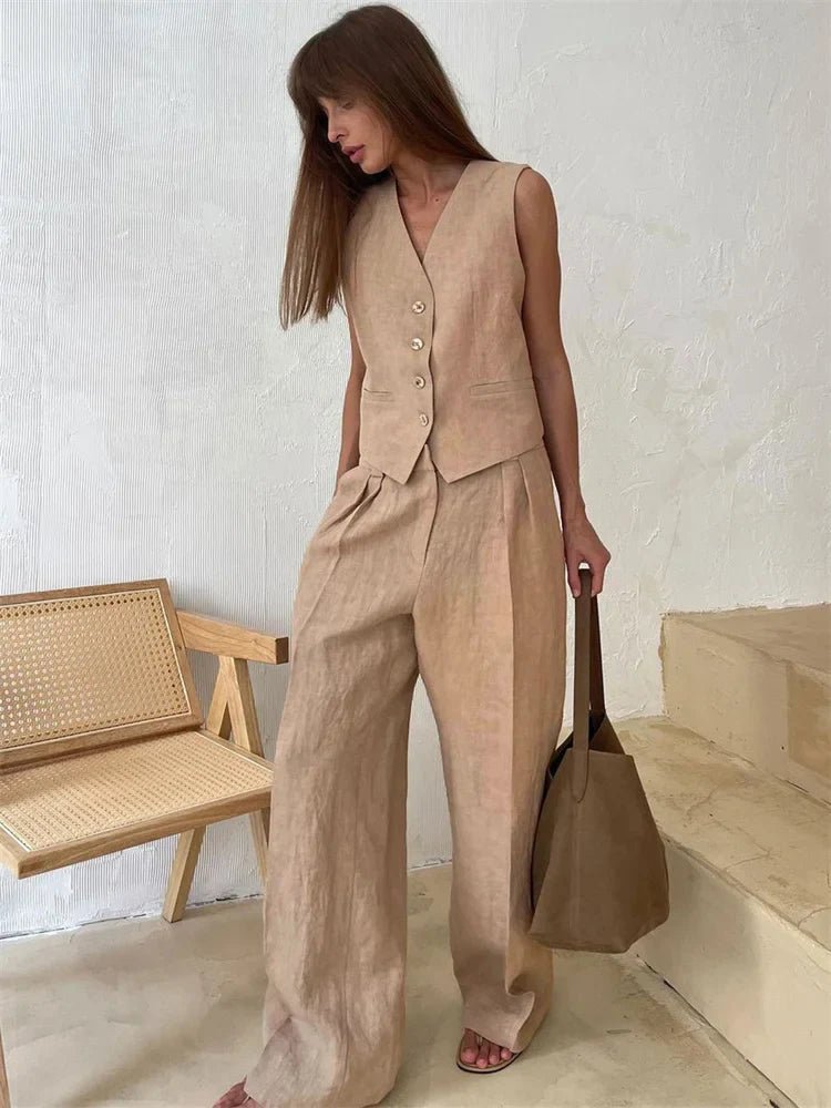 Saoirse | Women's Linen Two-Piece Set | Wide-Leg Trousers & Vest | Summer