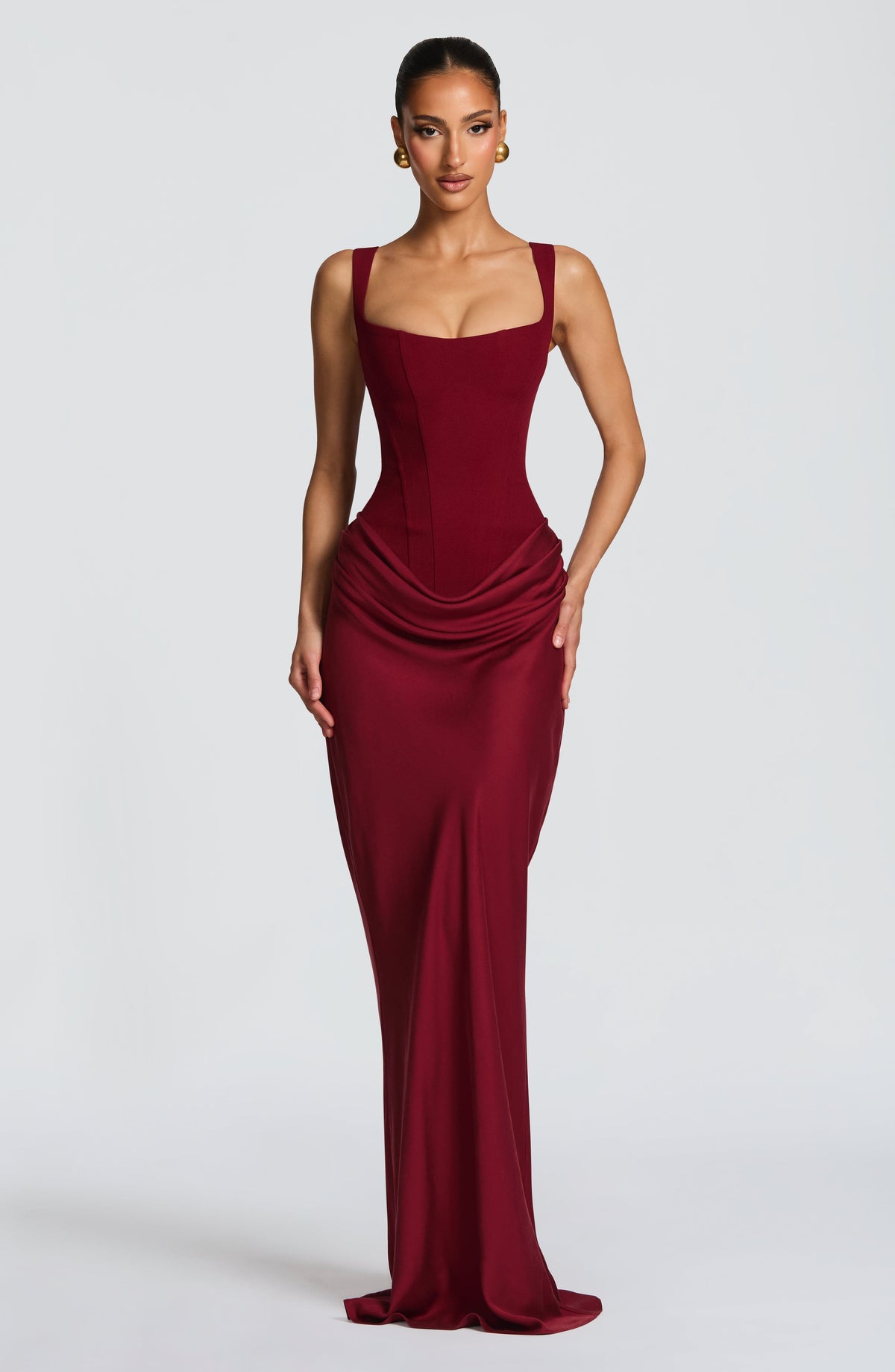 Maxi Dress Women Corset Bodice Wide Strap Draped Skirt | Rhea