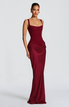 Maxi Dress Women Corset Bodice Wide Strap Draped Skirt | Rhea