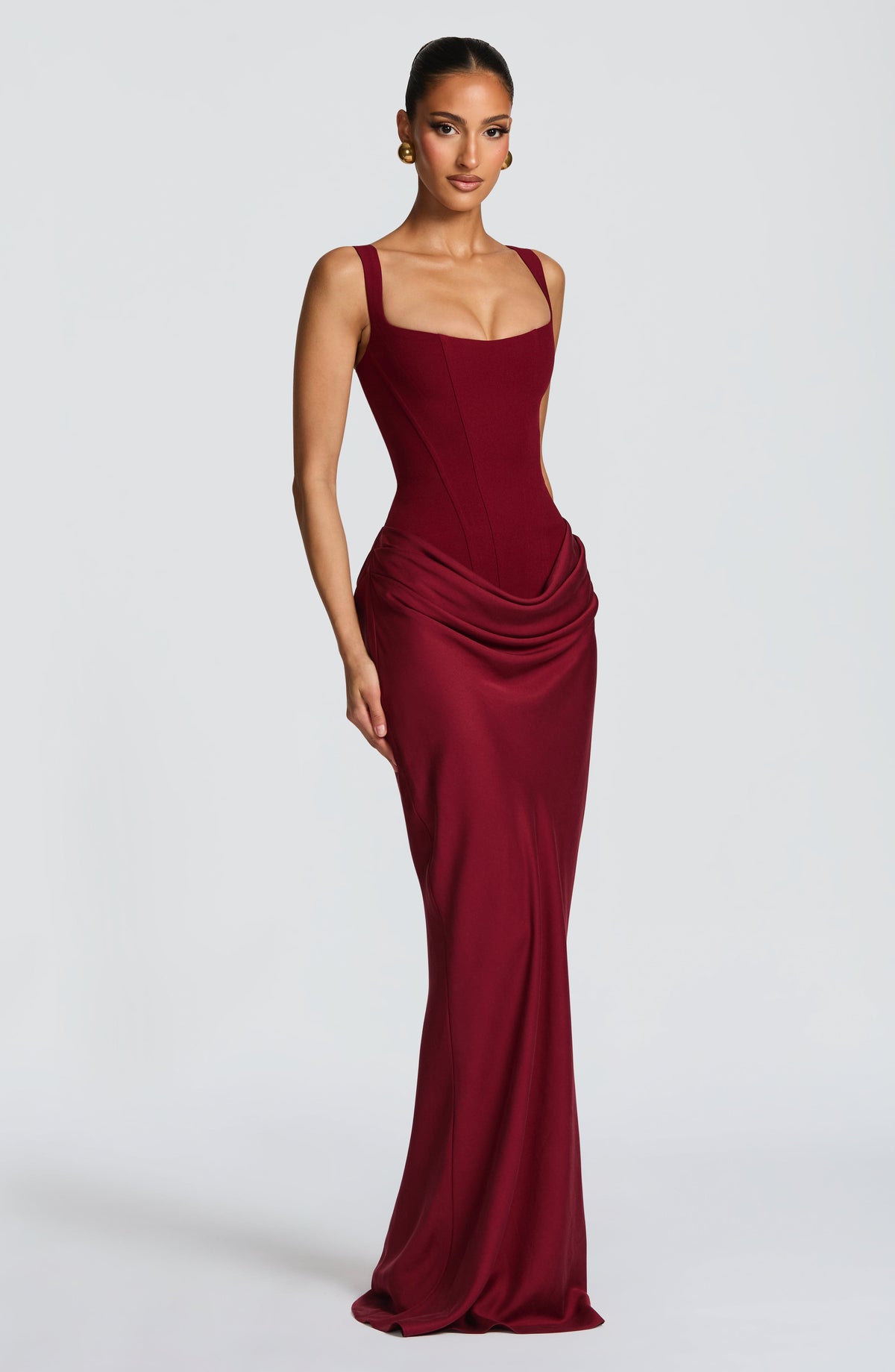 Maxi Dress Women Corset Bodice Wide Strap Draped Skirt | Rhea