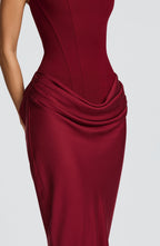 Maxi Dress Women Corset Bodice Wide Strap Draped Skirt | Rhea