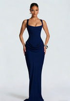 Maxi Dress Women Corset Bodice Wide Strap Draped Skirt | Rhea
