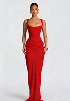 Maxi Dress Women Corset Bodice Wide Strap Draped Skirt | Rhea