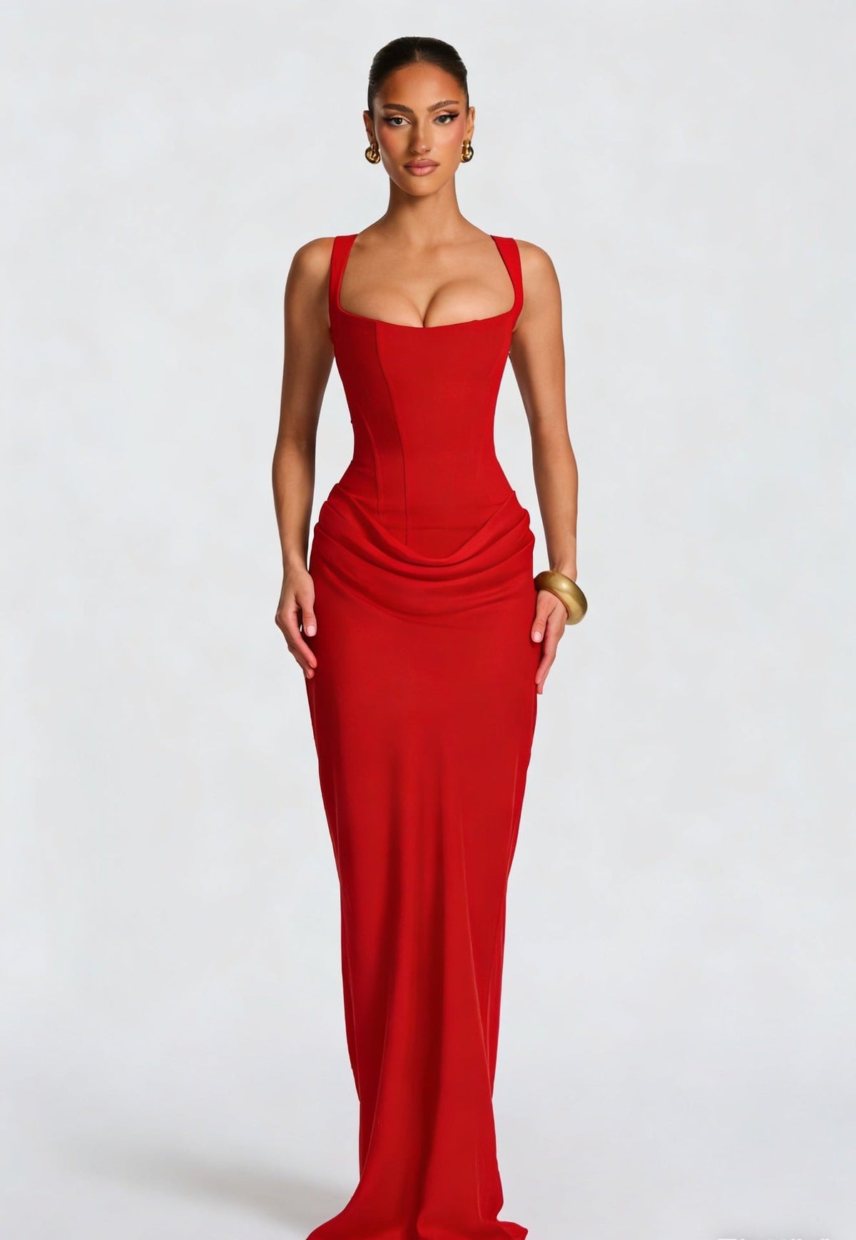 Maxi Dress Women Corset Bodice Wide Strap Draped Skirt | Rhea