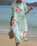 Romy | Women's Midi Summer Dress | Floral Print, 3/4 Sleeve