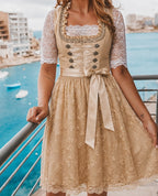 Women Floral Lace Dirndl Dress Lace-Up Bodice