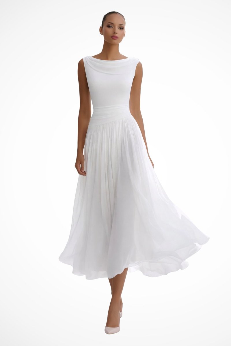 Odette | Women's Sleeveless Midi Dress | Cowl Neck, Pleated A-Line