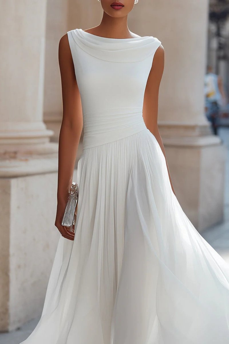 Odette | Women's Sleeveless Midi Dress | Cowl Neck, Pleated A-Line
