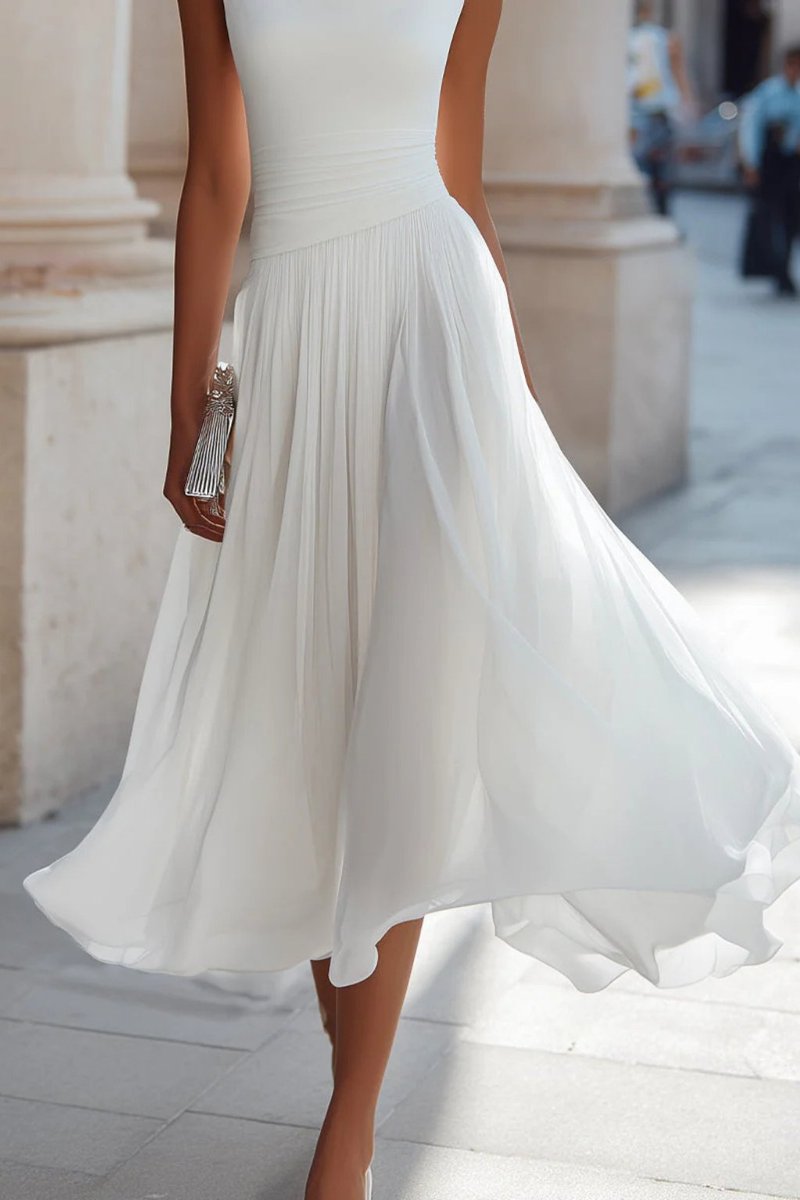 Odette | Women's Sleeveless Midi Dress | Cowl Neck, Pleated A-Line