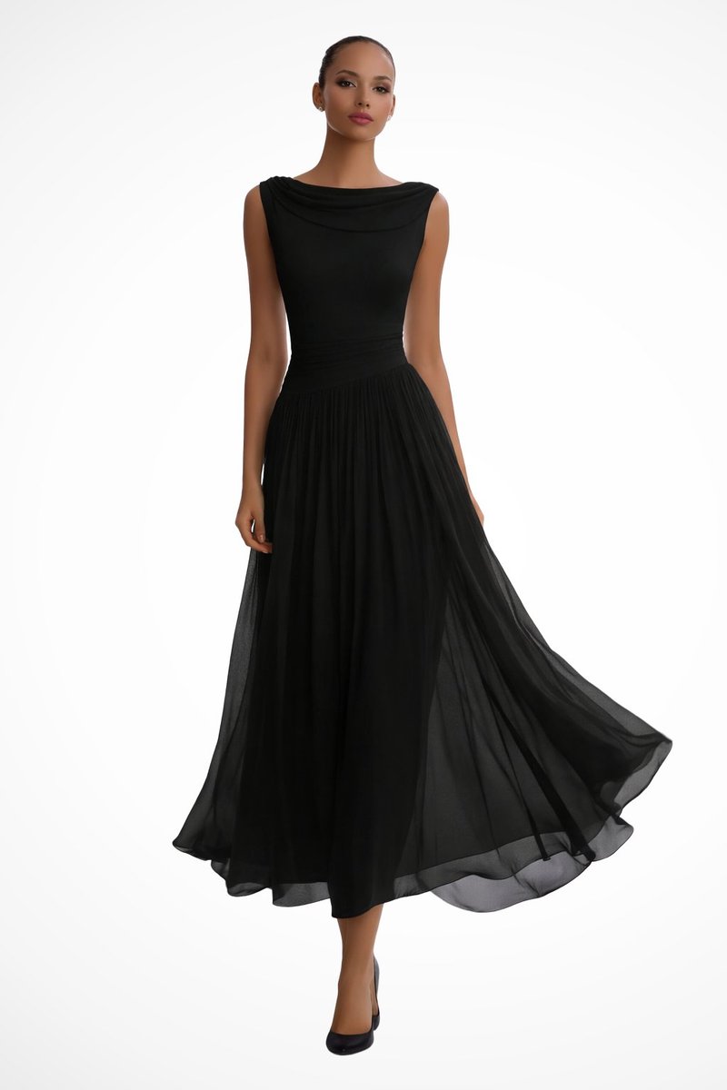 Odette | Women's Sleeveless Midi Dress | Cowl Neck, Pleated A-Line