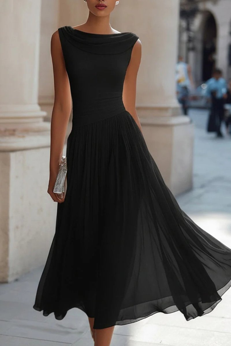 Odette | Women's Sleeveless Midi Dress | Cowl Neck, Pleated A-Line