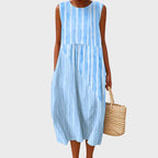 Thea | Women's Sleeveless Linen Midi Dress | Relaxed Fit, Check