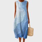 Thea | Women's Sleeveless Linen Midi Dress | Relaxed Fit, Check