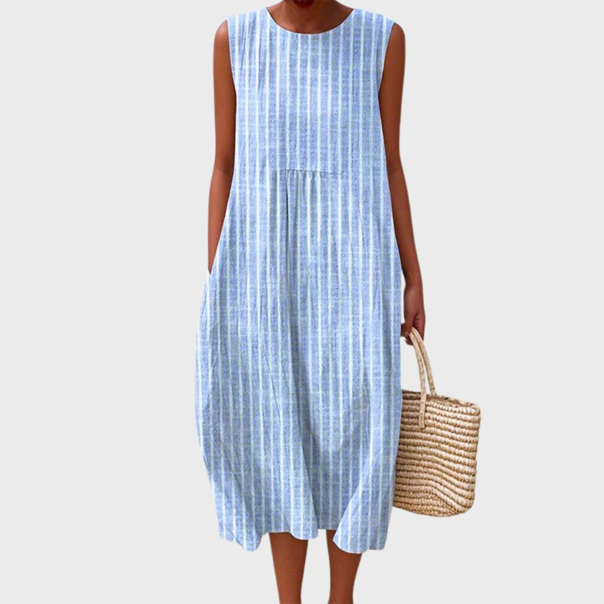 Thea | Women's Sleeveless Linen Midi Dress | Relaxed Fit, Check