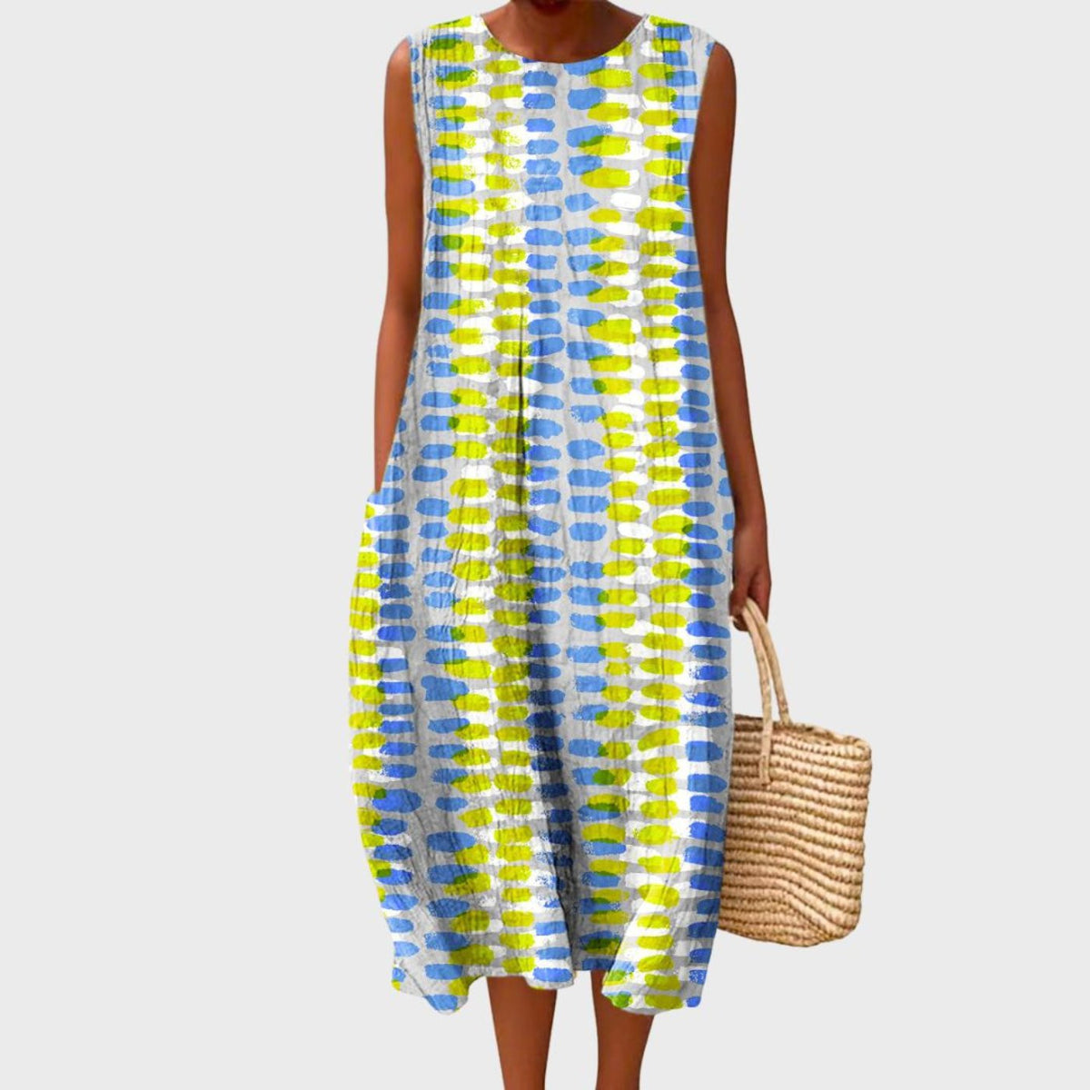 Thea | Women's Sleeveless Linen Midi Dress | Relaxed Fit, Check