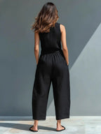 Freya | Women's Linen Jumpsuit | Sleeveless, Stand Collar, Button-Up