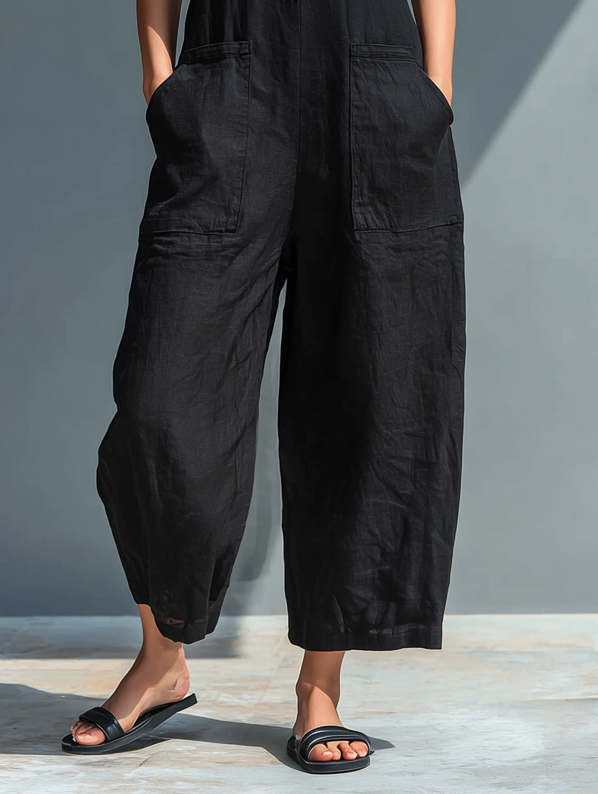 Freya | Women's Linen Jumpsuit | Sleeveless, Stand Collar, Button-Up