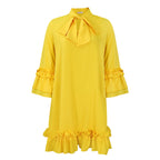 Thea | Women Ruffle Mini Dress Bow Collar