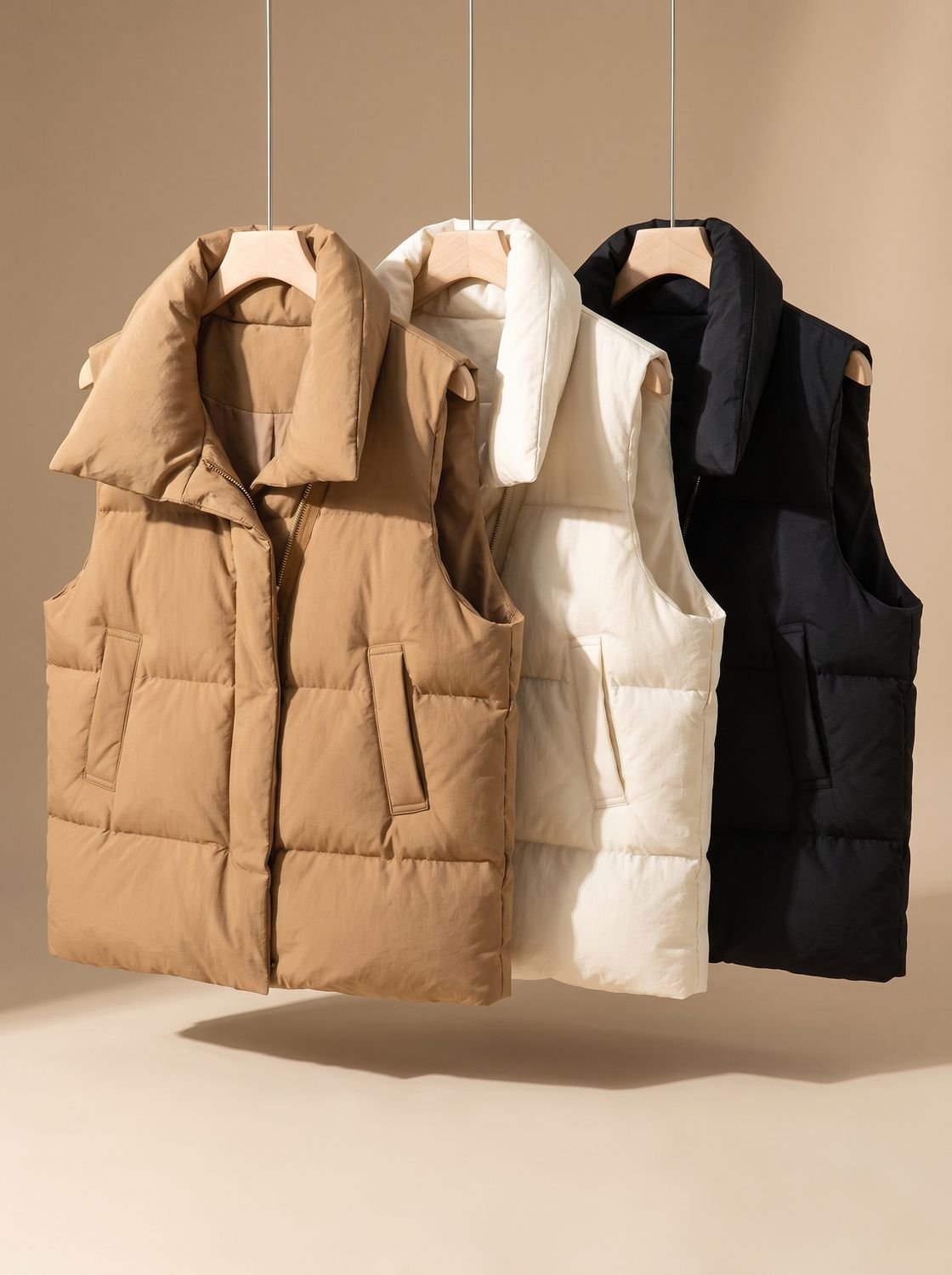 Women Quilted Vest Bodywarmer Shawl Collar Boxy Fit