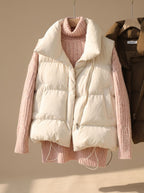 Women Quilted Vest Bodywarmer Shawl Collar Boxy Fit