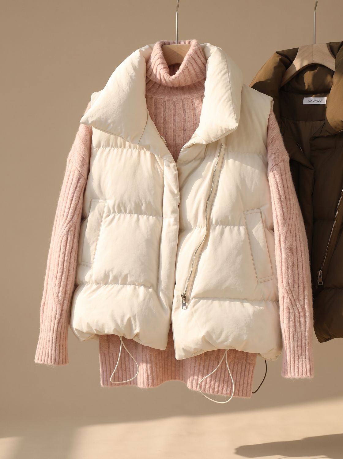Women Quilted Vest Bodywarmer Shawl Collar Boxy Fit