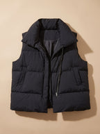 Women Quilted Vest Bodywarmer Shawl Collar Boxy Fit