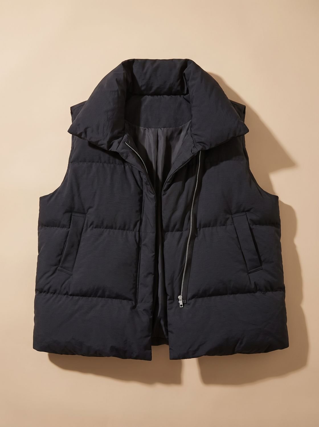 Women Quilted Vest Bodywarmer Shawl Collar Boxy Fit