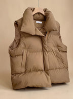 Women Quilted Vest Bodywarmer Shawl Collar Boxy Fit