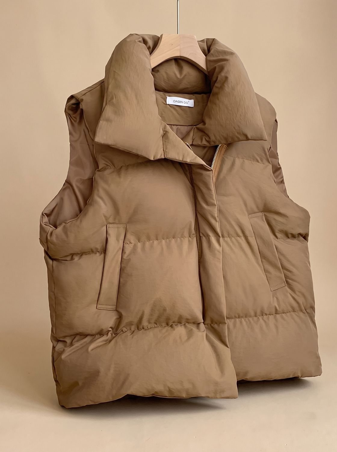 Women Quilted Vest Bodywarmer Shawl Collar Boxy Fit