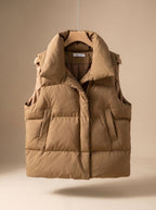 Women Quilted Vest Bodywarmer Shawl Collar Boxy Fit