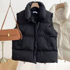 Women Quilted Vest Bodywarmer Shawl Collar Boxy Fit