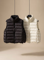 Women Quilted Sleeveless Vest Two Way Zip Stand Collar