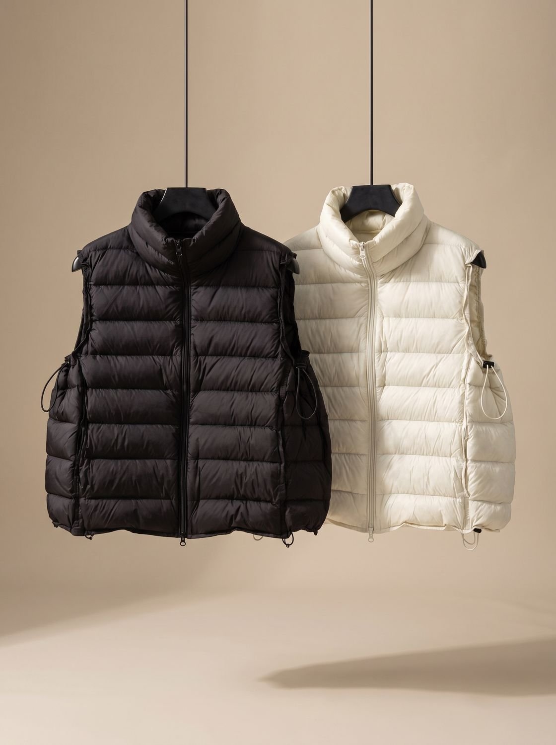 Women Quilted Sleeveless Vest Two Way Zip Stand Collar