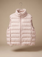 Women Quilted Sleeveless Vest Two Way Zip Stand Collar
